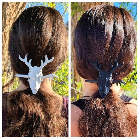 Deer Skull Hair Pin - Antler Hair Stick - Gothic Fantasy Wikka Cosplay Accessory - Picture 1 of 16
